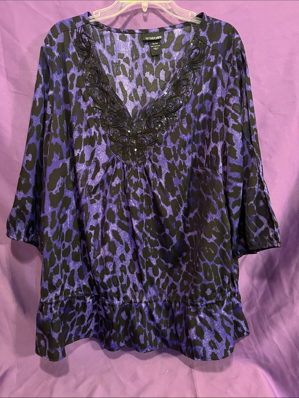 Lane Bryant Purple and Black Animal Print V-Neck Tunic